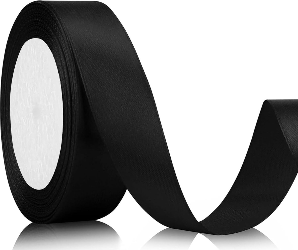 Satijnen lint, 22 m, 20 mm breed, cadeaulint, zwart lint voor bruiloft, knutselwerk en geschenkverpakking, bruiloftsdecoratie (zwart)