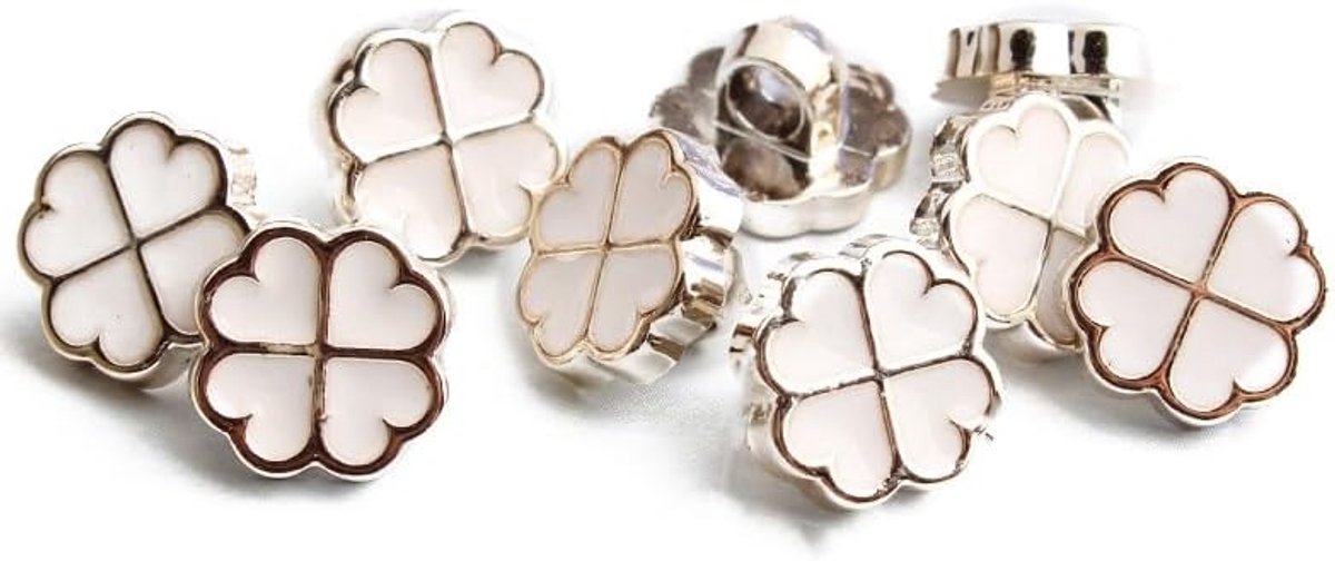 Knopen 11 mm (1,1 cm), met email, kleur wit goud klaverblad oogknoppen - om te naaien, naaien knutselen en decoreren