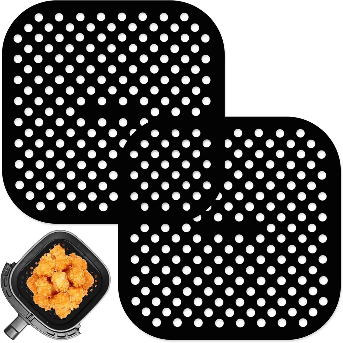2 stuks siliconen matten voor de heteluchtfriteuse, 21,5 cm, siliconen mat | vierkant, herbruikbare siliconen Air Fryer Liners geperforeerd, siliconen vorm, matten voor airfryer, matten voor
