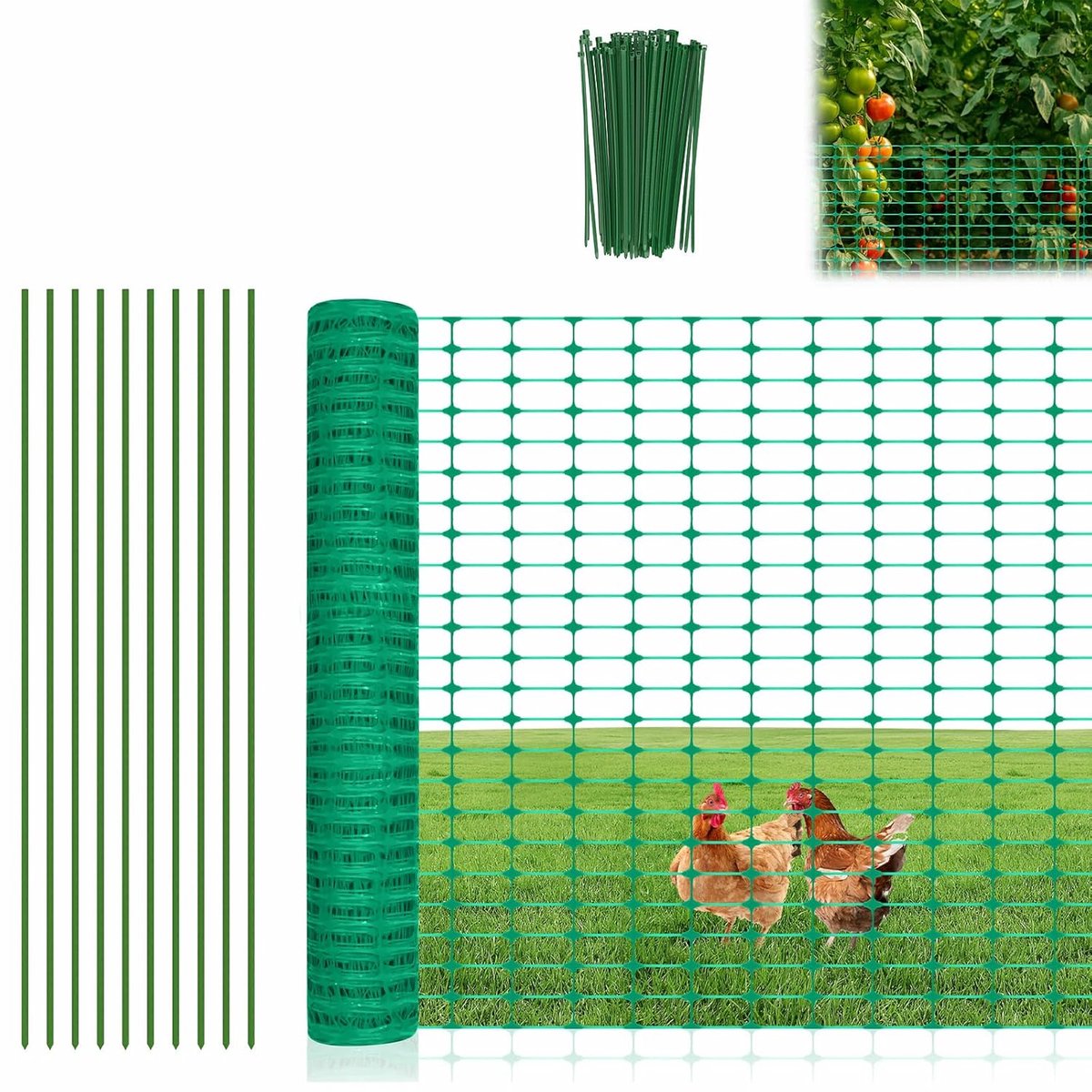 Omheining 1m hoog, 50m lang, tuinnet, incl. 50 palen en 150 bindbanden, hondenhek, kippengaas, weidehek, tuinomheining, steekhek, extreem stabiel, ideaal voor huis, erf