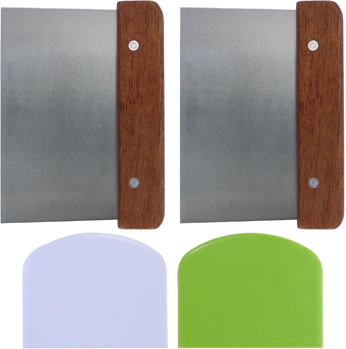 Dailygoods- Deegschraper roestvrij staal - Deegsnijder - Bakspaan - Keukenschraper - Houten handvat - 2 stuks 15 cm - Bakspatel