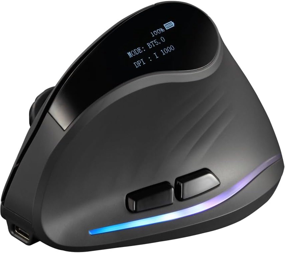 Zelotes Draadloze bluetooth-muis met display, oplaadbare draadloze muis, 4000 dpi, BT 5.0/3.0 + 2,4 GHz, 7 toetsen met USB-ontvanger, RGB, verticale ergonomische muis, draadloos voor laptop, pc