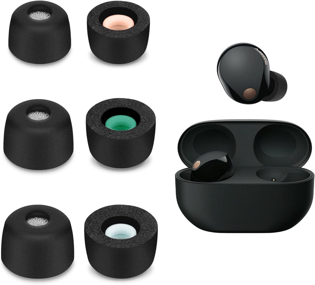 3 paar vervangende in-ear hoofdtelefoon compatibel met Sony WF-1000XM5-3 maten, gewatteerde oordopjes in-ear oortelefoons (S/M/L, zwart)