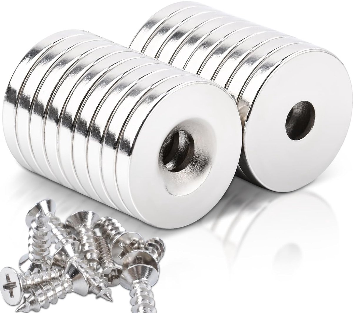 Magneten met gat, 20 x 3 mm, sterke magneten, verzonken diameter, 5 mm, kleine sterke magneet voor magneetbord, keukenkast, koelkast, notitiebord, magneetbord, keuken, kantoor, 18 stuks