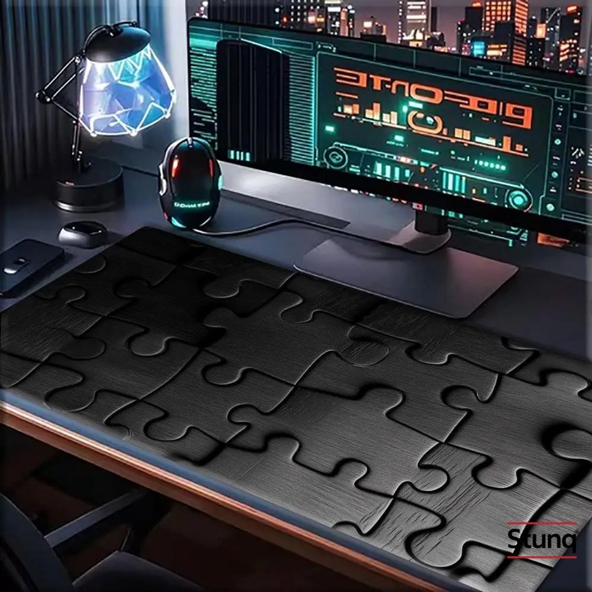 Stunq® Zwarte Puzzeltextuur Gaming Muismat XL met Antislip Rubberen Basis