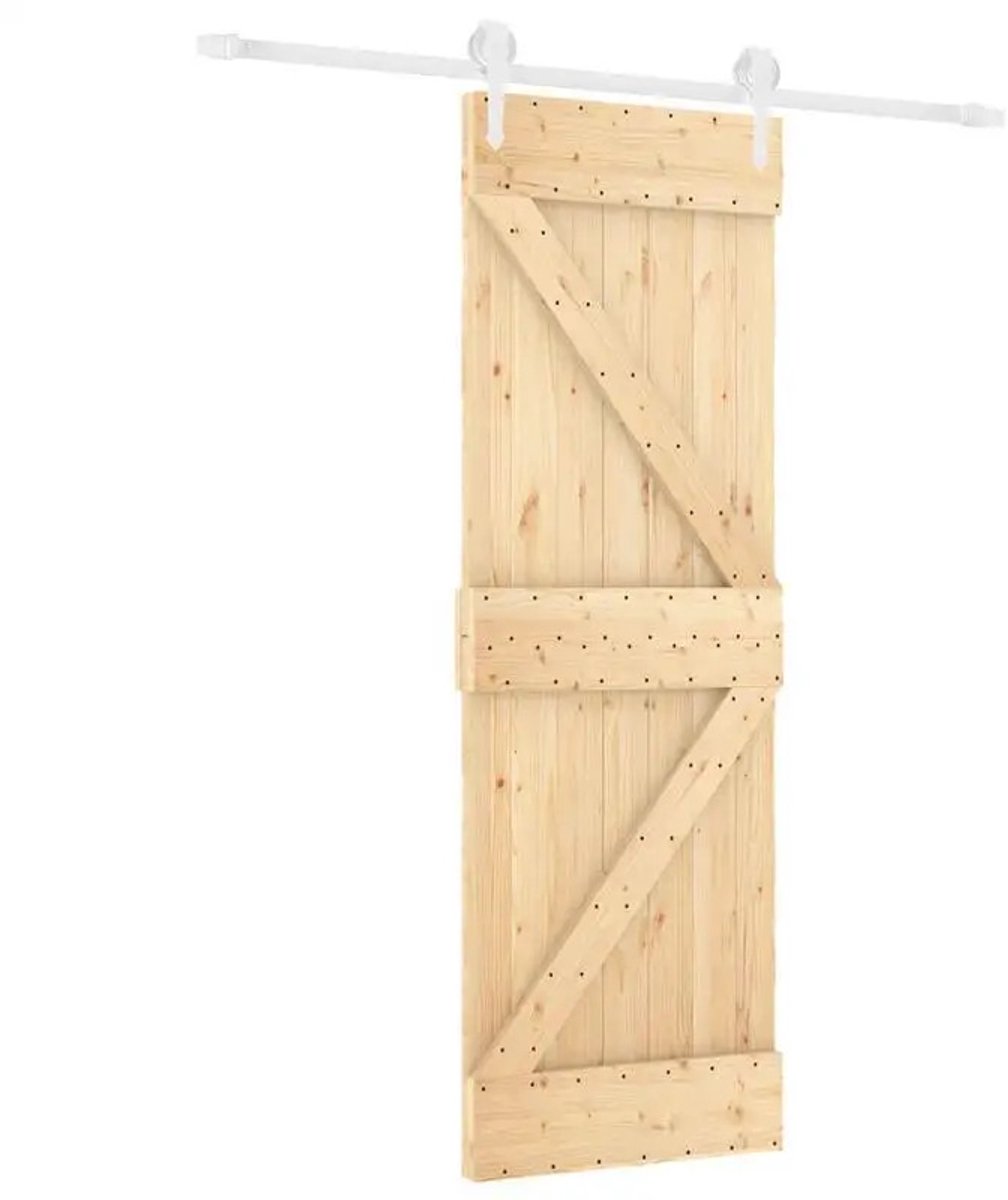 Gudalio Schuifdeur - Scheidingswand - Binnendeur - Sliding Door - Zelfmontage - 70x210 cm - Wielen - Bevestiging Wit - Grenenhout