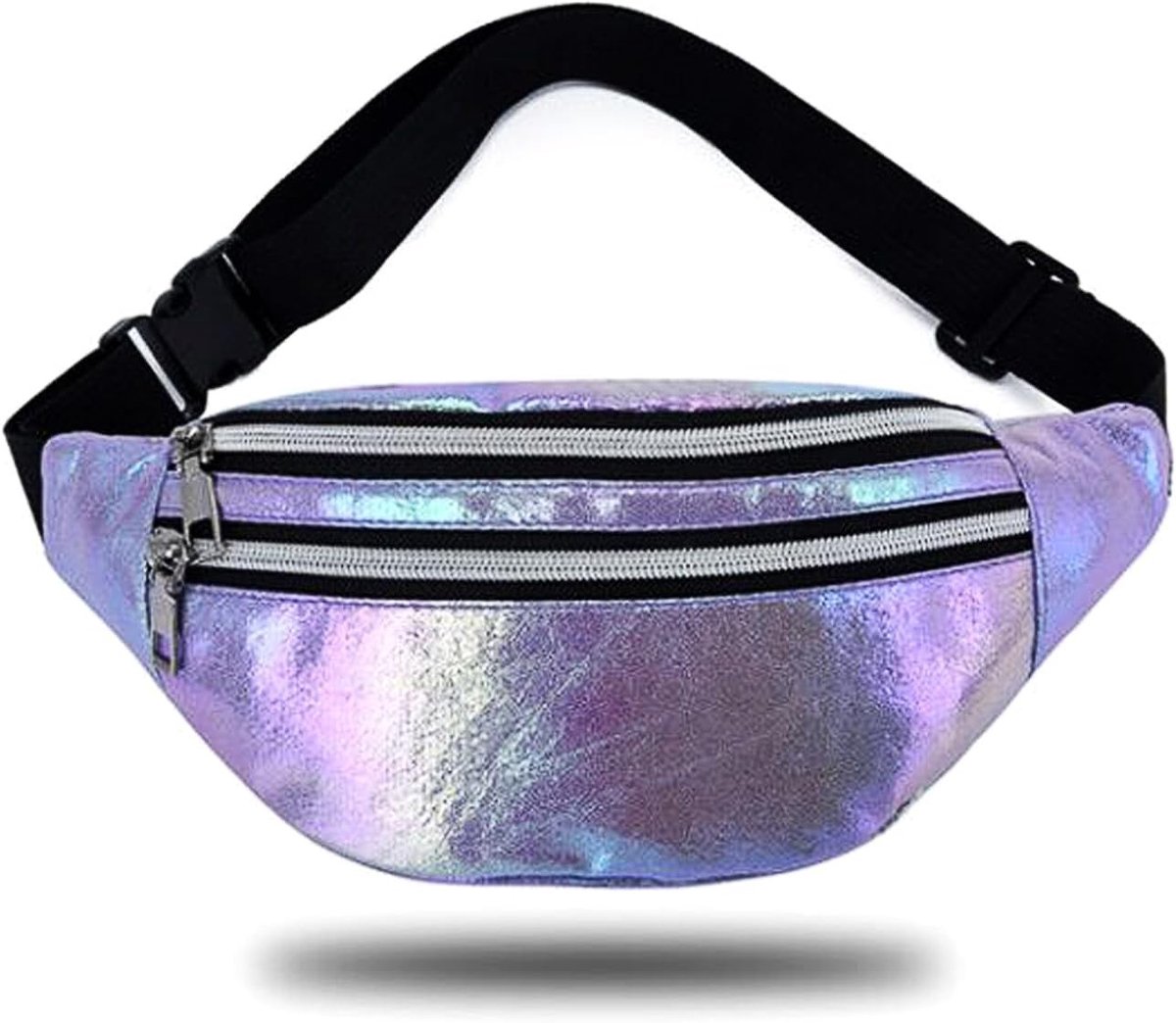Holografische Heuptas voor Dames, Waterdichte Neon Heuptas voor Reizen, Hardlopen en Wandelen, Verstelbare Riem, Paars, Trendy en Functioneel Accessoire