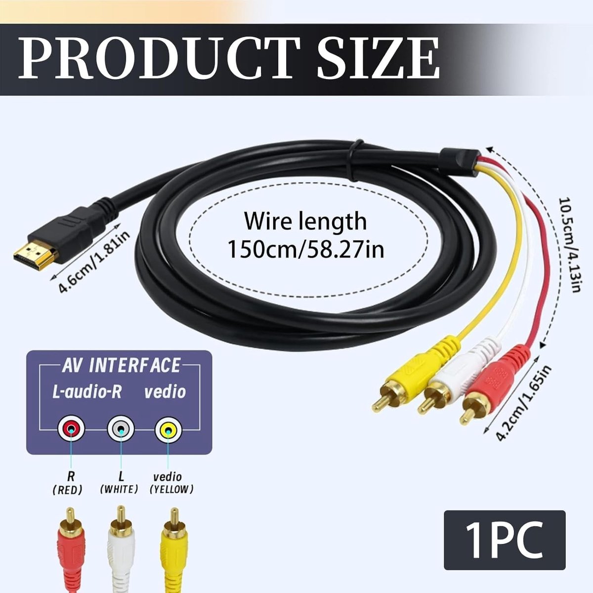 HDMI naar 3RCA Kabel 1.5m - Audio Video Adapter voor TV en Home Cinema met Gouden Connectoren voor Betrouwbare Signaaloverdracht, Unidirectioneel HDMI naar RCA Output