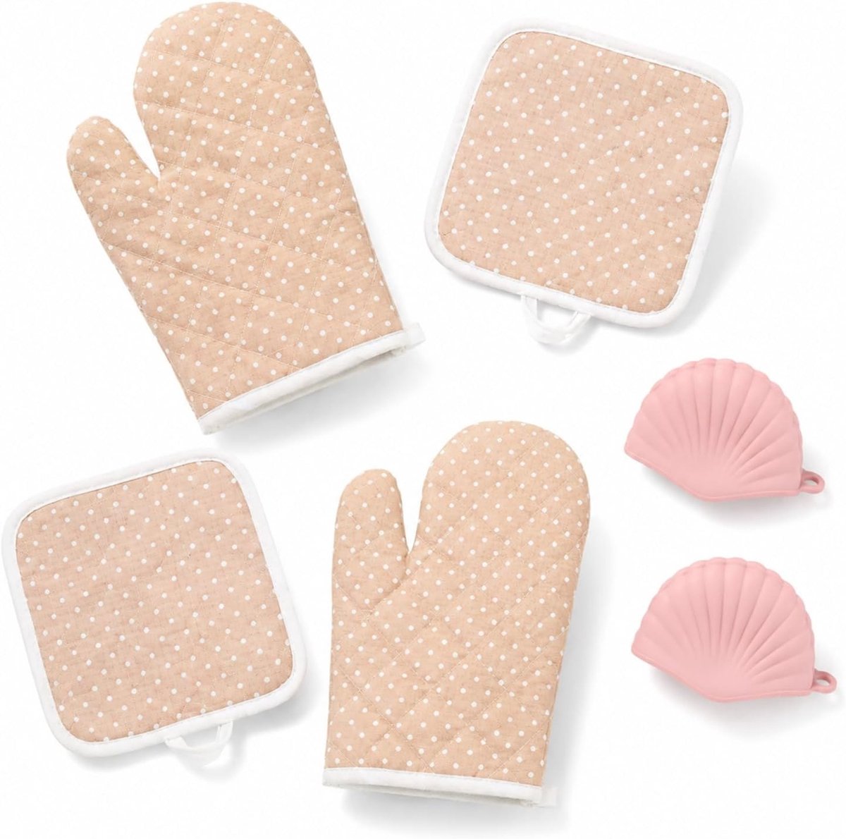 Kookhandschoenen en Pannenlappen Set Roze met Stippen, 6-delige Keukenaccessoires voor Oven en Magnetron