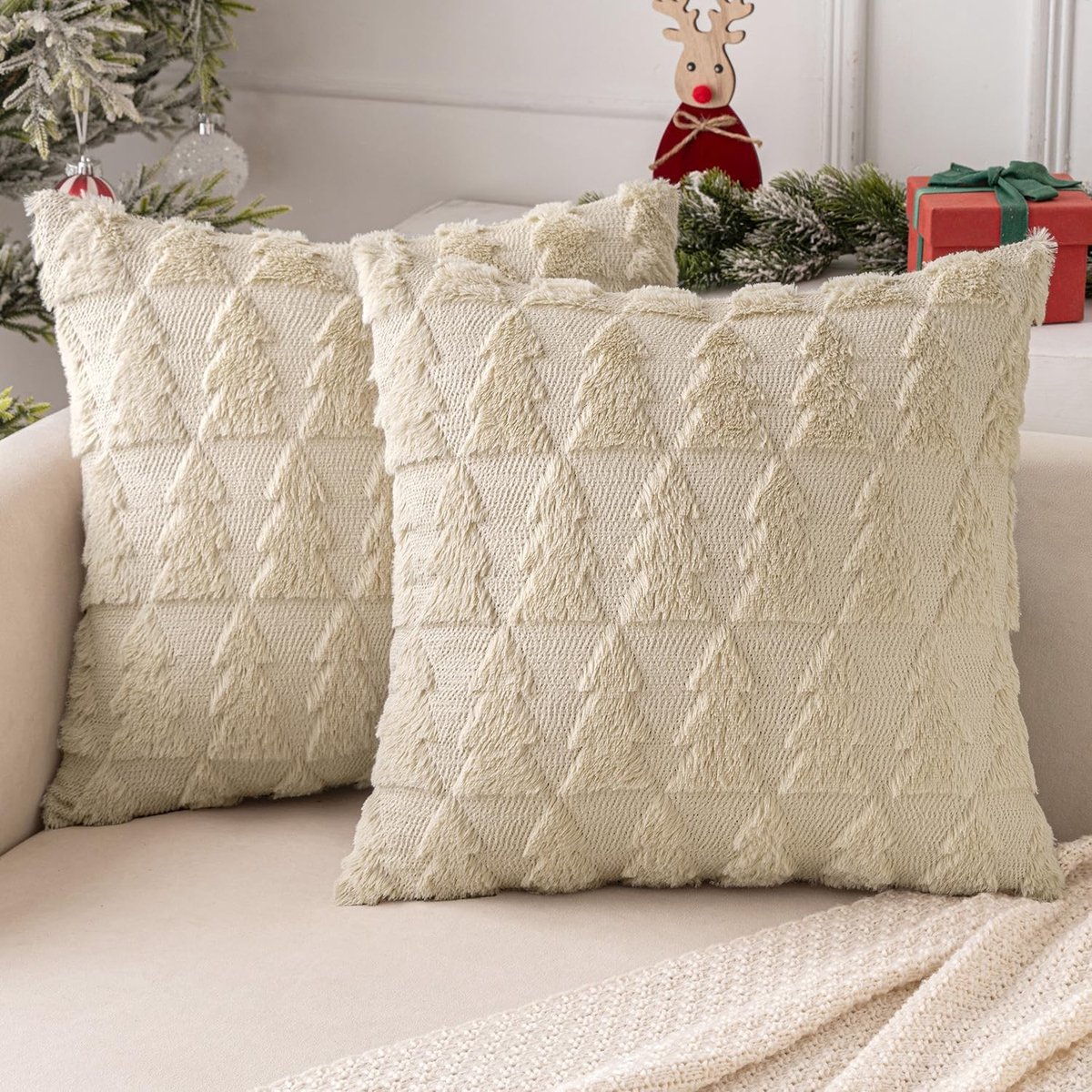 Set van 2 Decoratieve Kussenhoezen voor de Herfst, Wol, Maple Leaf Design, 40 x 40 cm, Ideaal voor Sofa en Halloween Decoratie