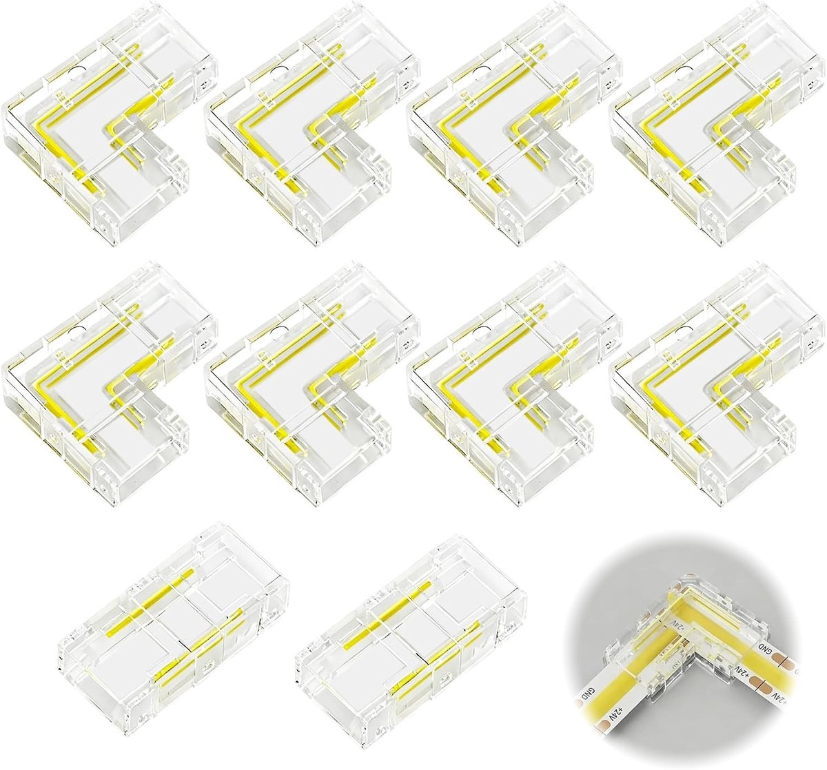 Set van 10 COB LED Strip Connectors, 2-Pin, 8 mm, voor Eenvoudige Aansluiting van LED Strips, Solderen Niet Nodig, Geschikt voor 12V en 24V Systemen, DIY Projecten
