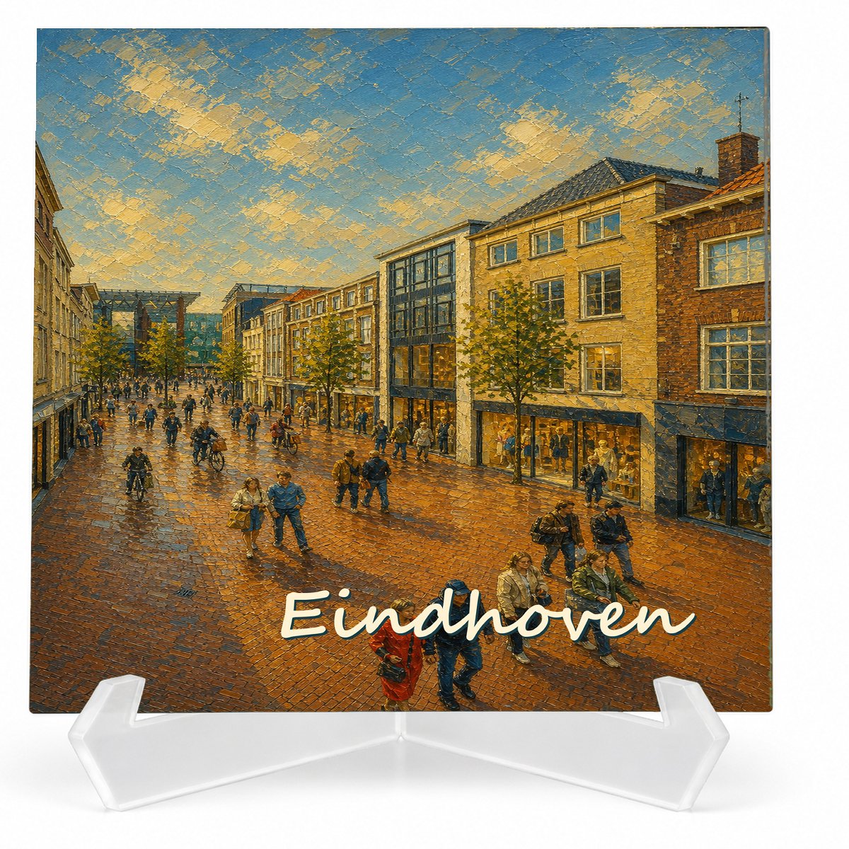 Kleurmedia Tegeltje Eindhoven – Van Abbemuseum Dommel – Keramiek 15 x 15 cm – Inclusief transparante houder – Souvenir