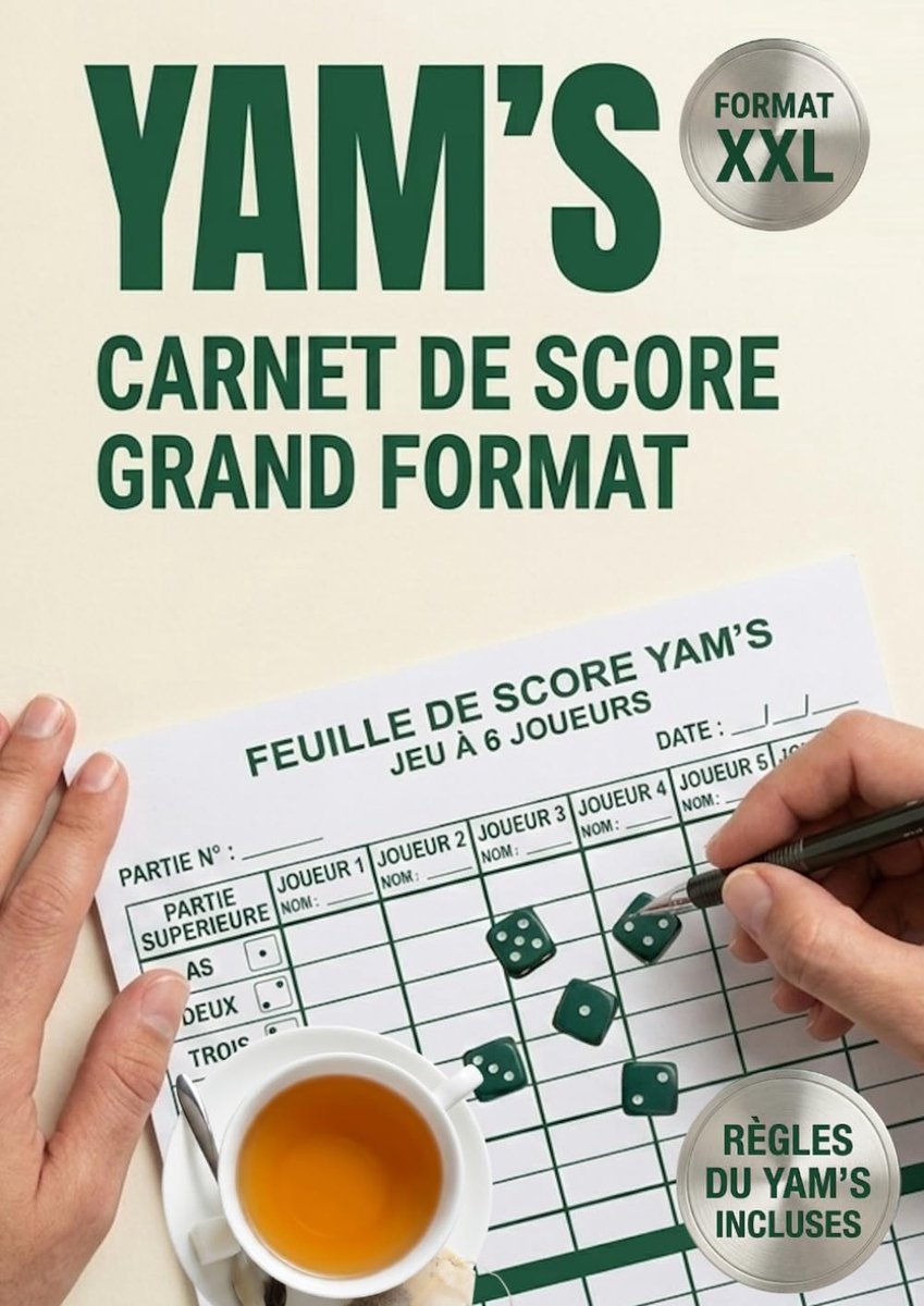 Yam's - Carnet de Score Grand Format: Grilles de marque XXL faciles à lire pour 6 joueurs - ShopVlot