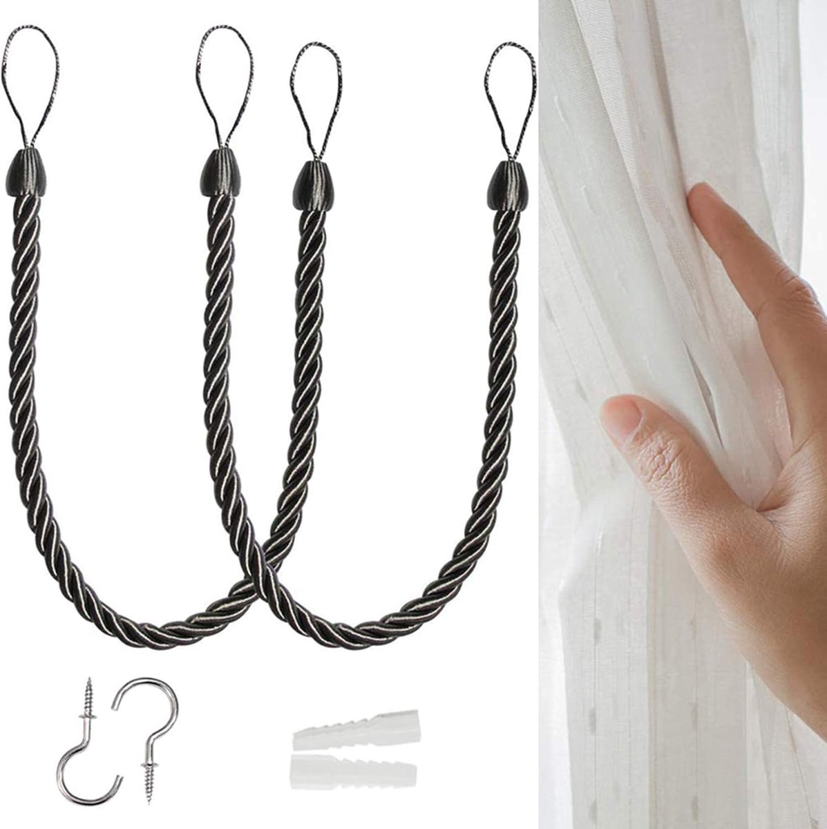 2 aire libre y cortinas decorativas artísticas hechas a mano con cuerda de algodón natural para tejer, para cortinas - ShopVlot