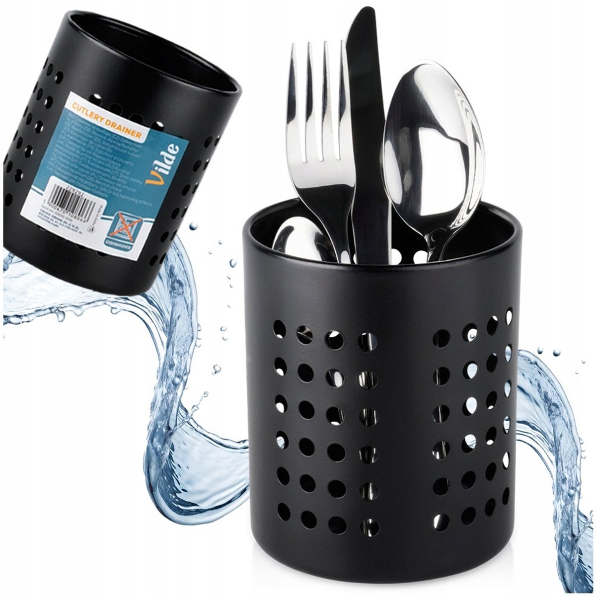 Zwarte RVS Bestekhouder & Afdruiper - Keuken Organizer