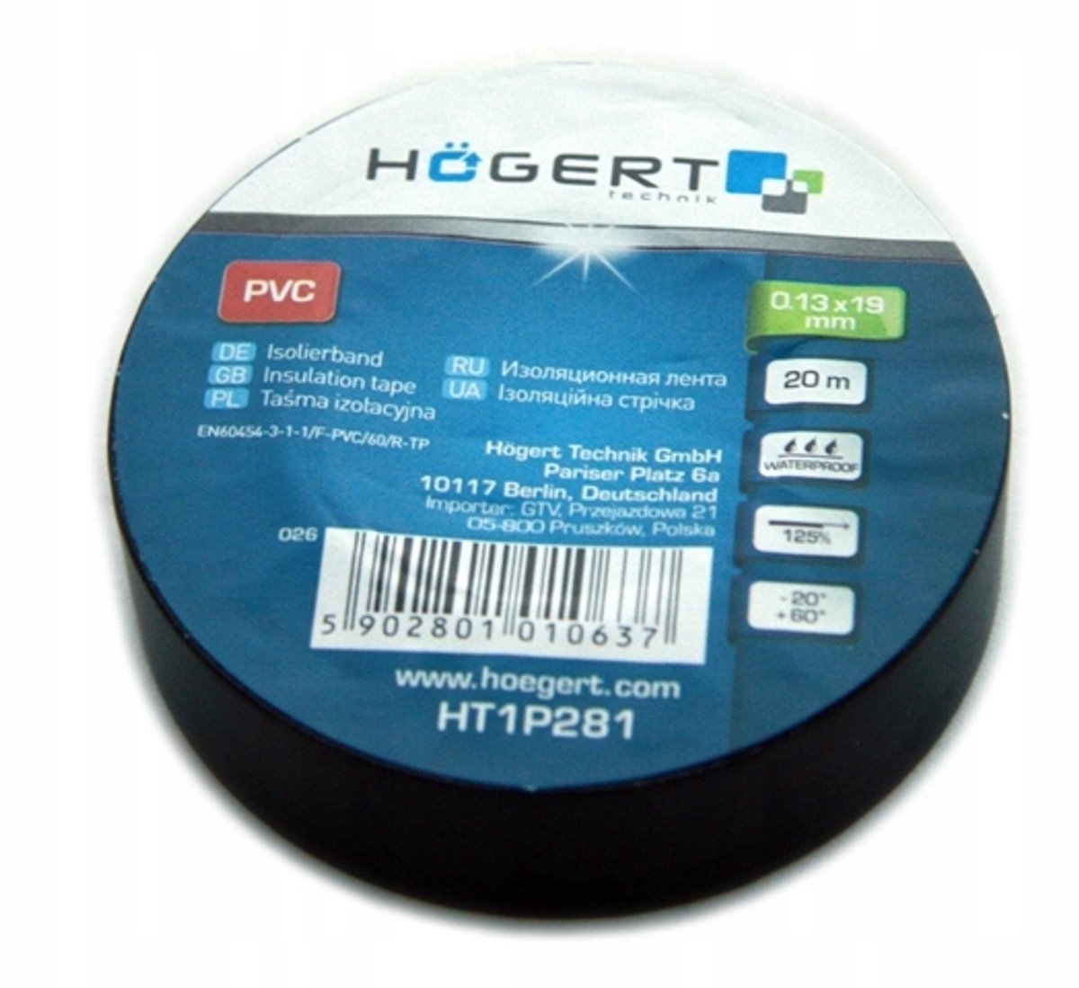 Hoegert Technik Zwarte PVC isolatietape 19mm x 20m