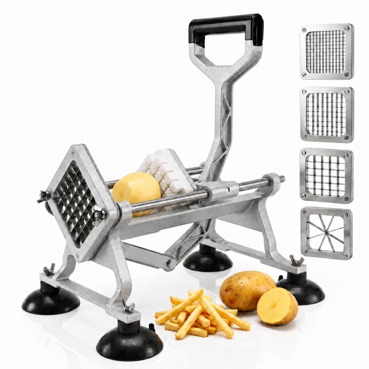 Bol.com AXIMO Professionele Fritessnijder – Patatsnijder van Mat Gegoten Aluminium – Frietsnijder met 4 RVS Snijsets voor 6, 9 e... aanbieding