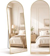 Infinity Goods Passpiegel - 160x60cm - Design Wandspiegel - Staande Spiegel Met Metalen Rand - Hangend - Kleedkamer Spiegel - Afgerond - Modern - Goud