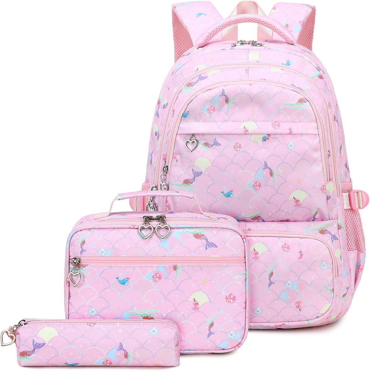 KZQ Rugzak - Lunchtas - Etui - Kinderrugzak 3-delige set - 32x20x35cm - Roze