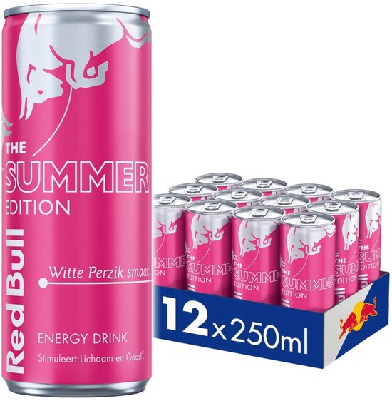 Red Bull The Summer Edition blikjes met witte perzik smaak, 12 x 250ml.