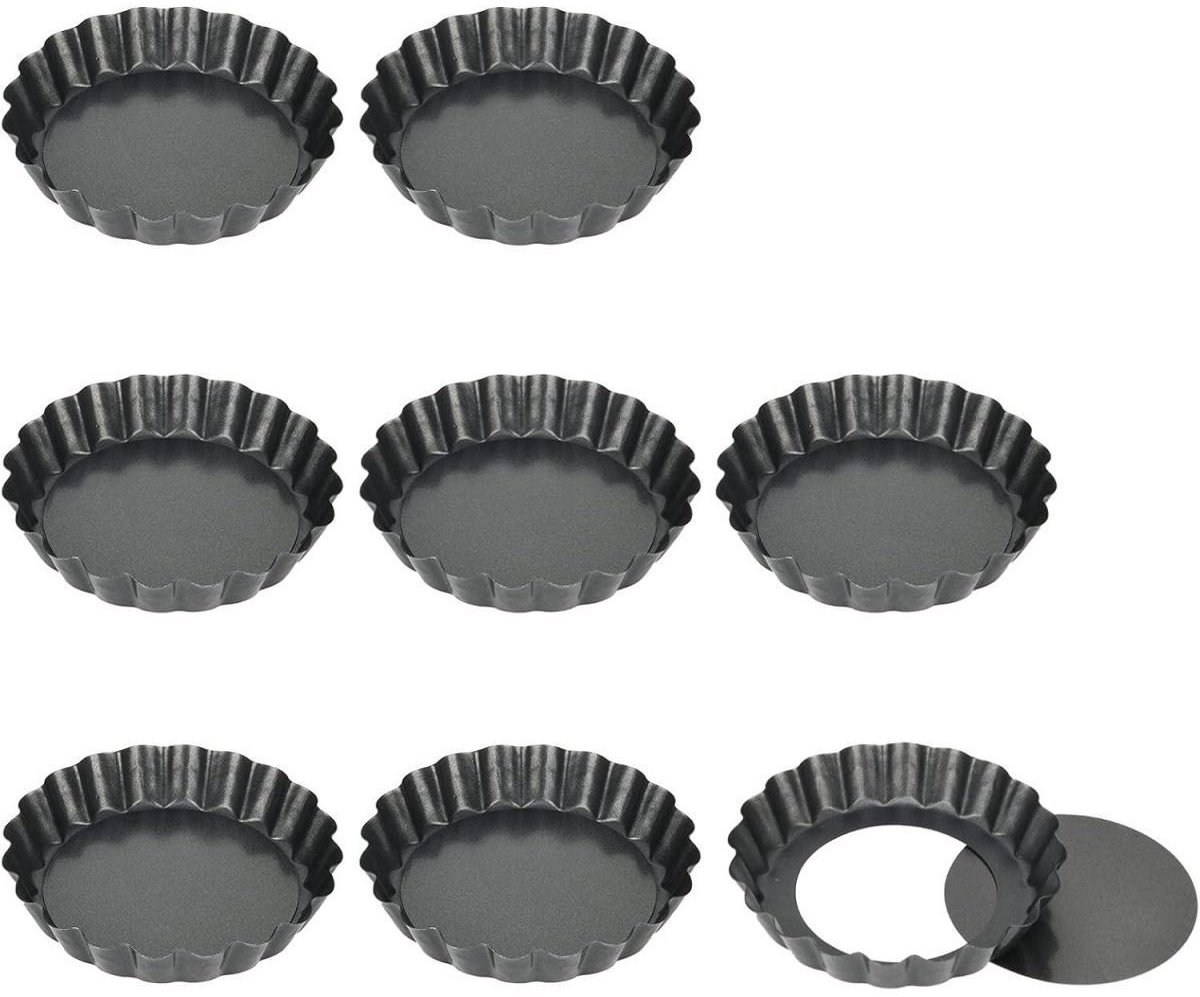 SSTRWGOOD 8 Stuks Taartpannen met Antihaftlaag - Tartelette Förmchen - Quichevormen Klein 10 cm x 4 Inch - Niet Vervormbaar - Geschikt voor Taarten, Quiches en Pies - Metaal - Incl. 8 Rond Bakvormen
