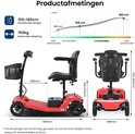Afmetingen van rode scootmobiel, aanbevolen lengte 155-180cm, max. belasting 150kg