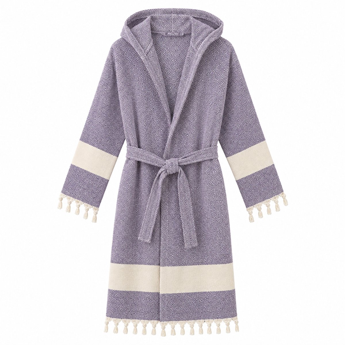 Fabric Box Badjas Dames & Heren – 100% Katoen – Hamam Peshtemal Badjas – Met Capuchon & Sjaalkraag – Franjes – Absorberend & Lichtgewicht – Halflange Badjas – Sauna, Spa & Wellness
