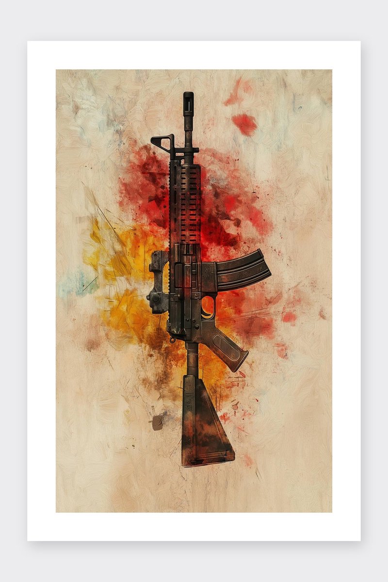 Geweer Poster - Kunst - Wapen - Stoer - Schilderij - Militaire - Actie - posters - formaat 30x40cm - Wanddecoratie - BXS5324KMD - Met kader - passe-partouts stijl