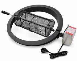 Kamado Rotisserie 21 Inch Large draaispit (46,5 cm) – Complete Set met Elektrische Spitmotor, ronde RVS BASKET RVS Vleesvorken & Ring – BBQ Accessoire – Zwart/RVS
