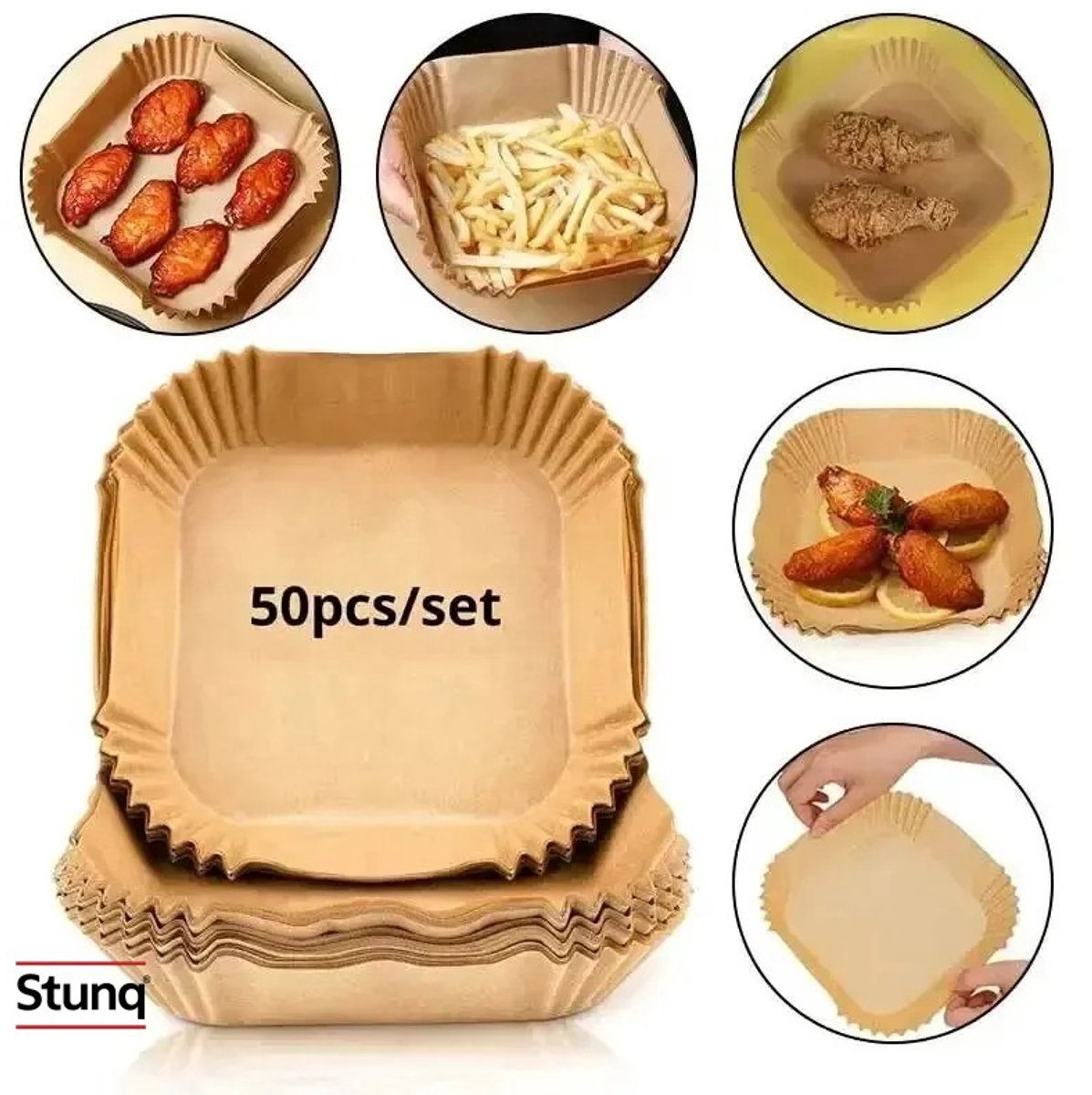 Stunq® Airfryer Bakpapier 50 Stuks - Vierkant Non-stick Wegwerp Liners