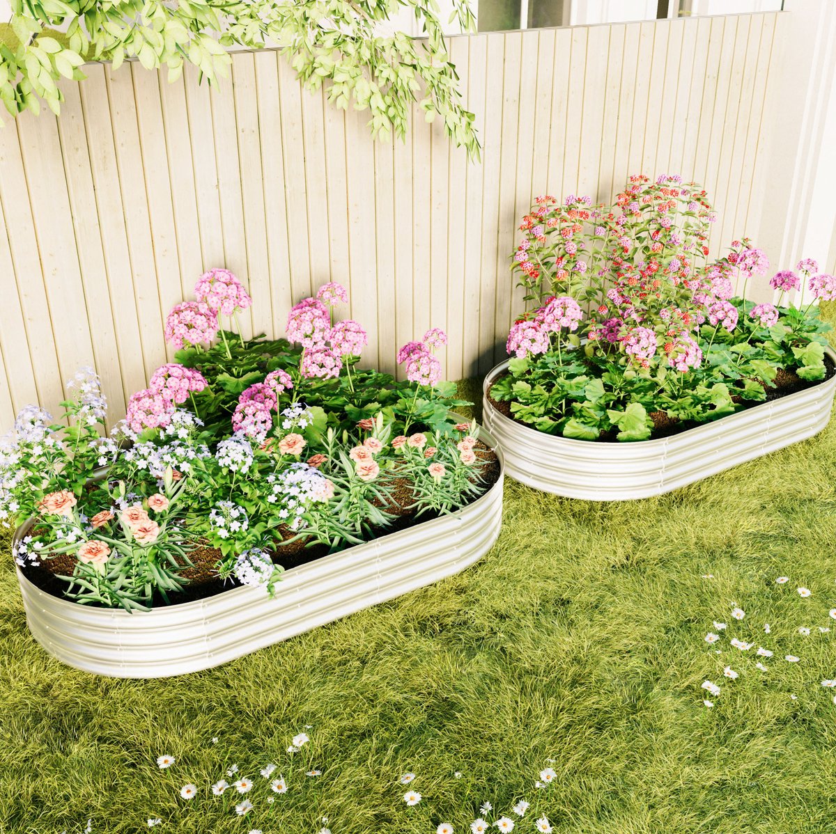 Moestuinbak – 2-Delig – 243,8 x 122 x 30,5 cm – Verzinkt Staal – Zilver – Open Bodem Buiten
