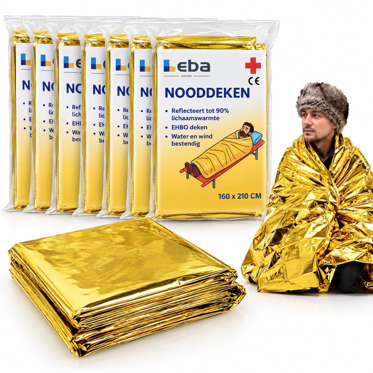 Leba Nooddeken - 6 Stuks - Isolatiedeken - Reddingsdeken 210x160cm - Waterdichte Overlevingsdeken - Reddingsdekens - EHBO-Deken - Thermische Nooddeken - Goud/Zilver