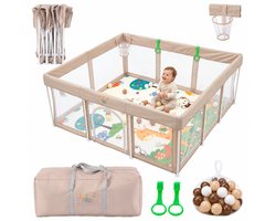 Sweet Sprout Grondbox Inklapbaar - 180x120x66cm - Voor kinderen - Inclusief speelmat foam - Babygym - Playpen - Baby box - Baby bed - Babynestje - Kruipbox - Speelbox - Speelgoed jongens & meisjes 1, 2, 3 jaar - Beige