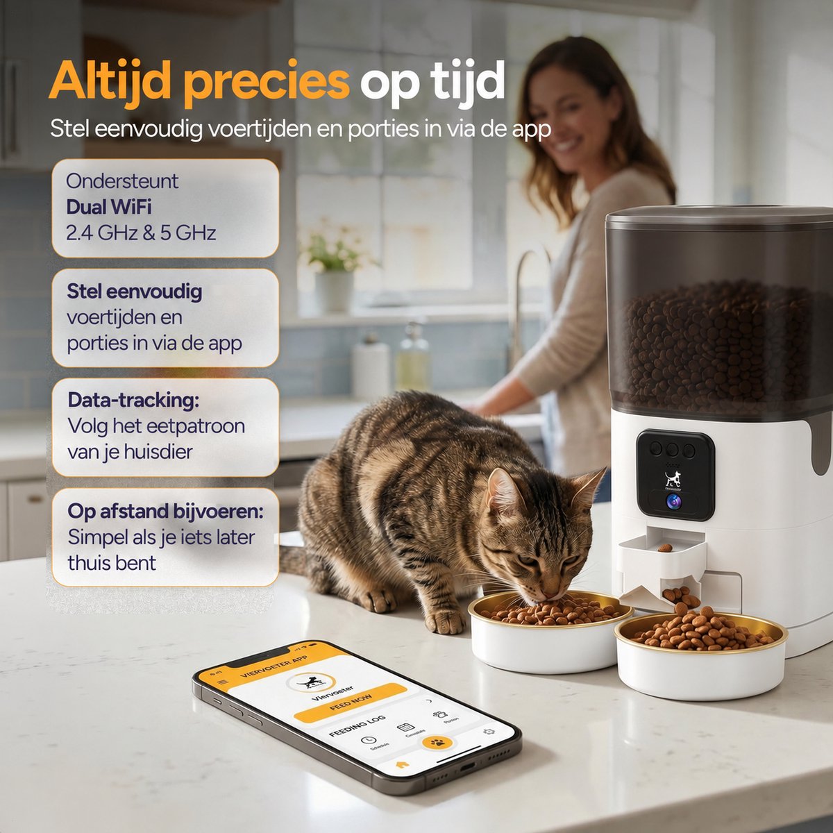 Viervoeter Feed Pro Dual - Automatische Voerbak 7L - HD camera & Audio - Kat en Hond - Voerautomaat met App - Wit thumbnail 3