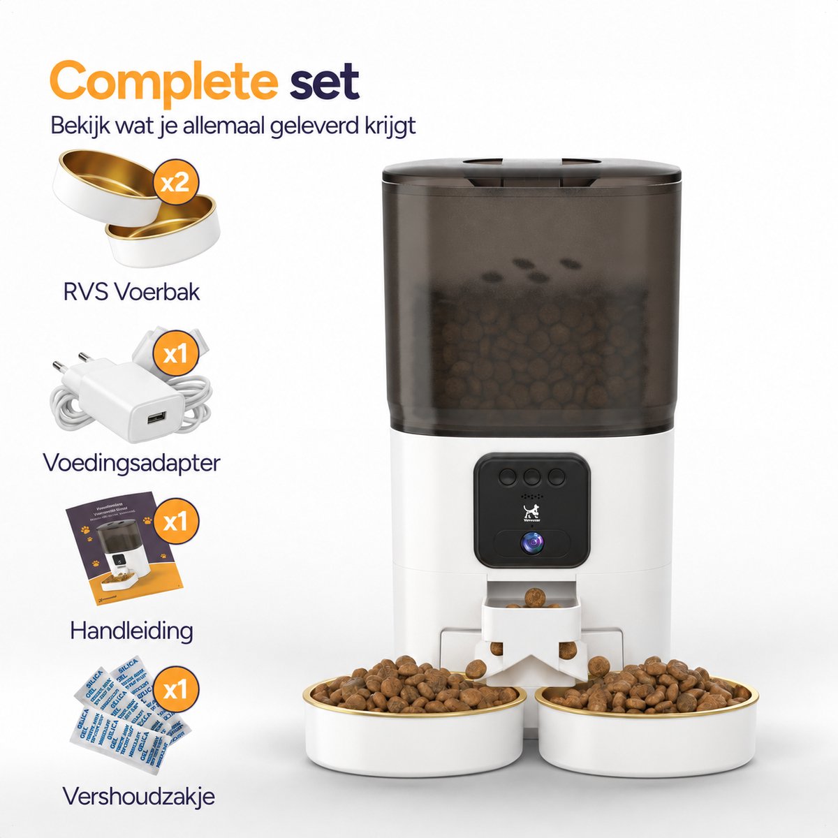 Viervoeter Feed Pro Dual - Automatische Voerbak 7L - HD camera & Audio - Kat en Hond - Voerautomaat met App - Wit thumbnail 5
