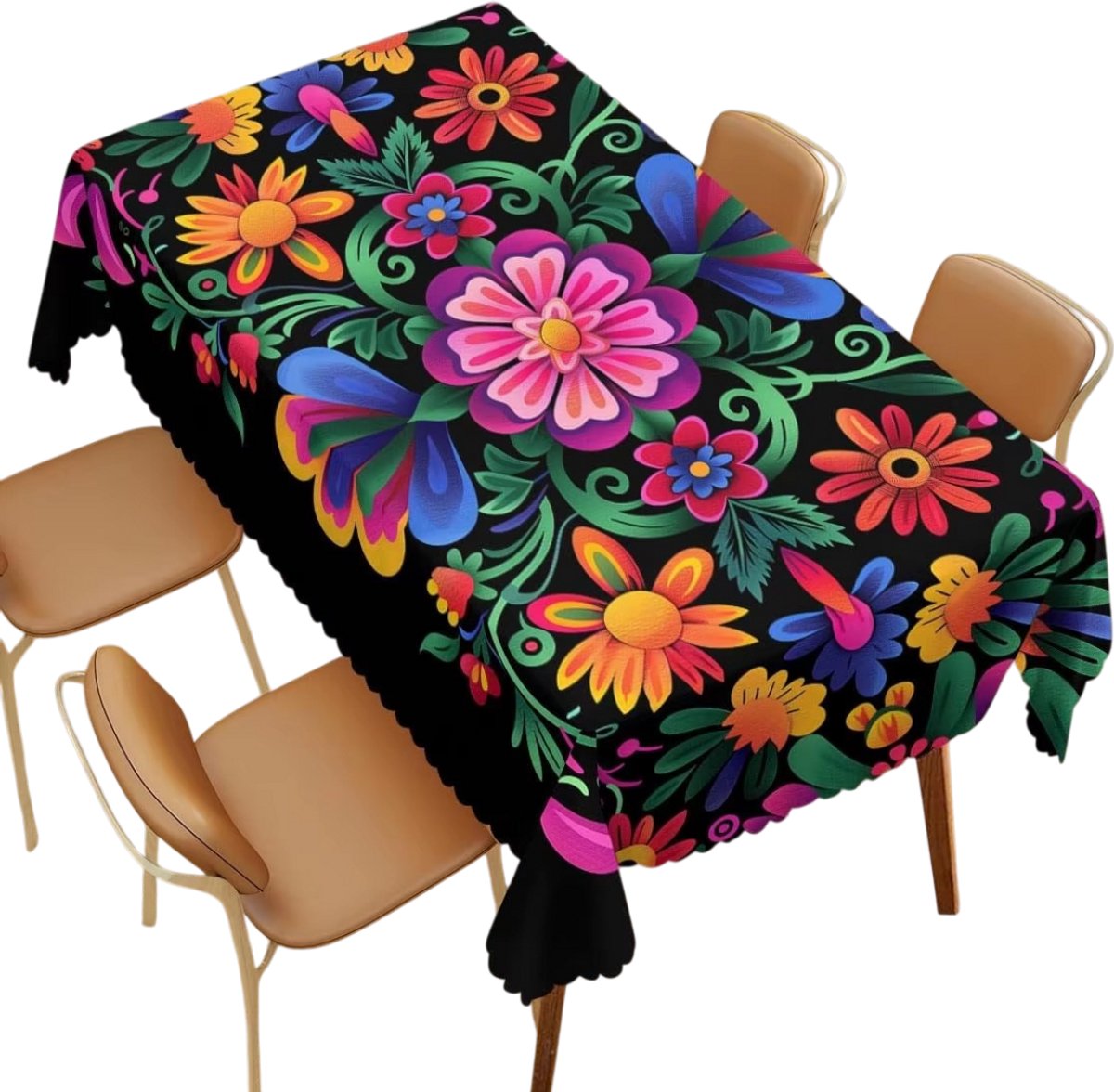 Bloemen Tafelkleed – Maat 140x240cm – Rechthoekig Waterdicht Tafelkleed met Kleurrijk Bloemenpatroon, Herbruikbare Tafeldecoratie voor Eettafel, Keuken, Woonkamer, Feest, Diner & Dagelijks Gebruik