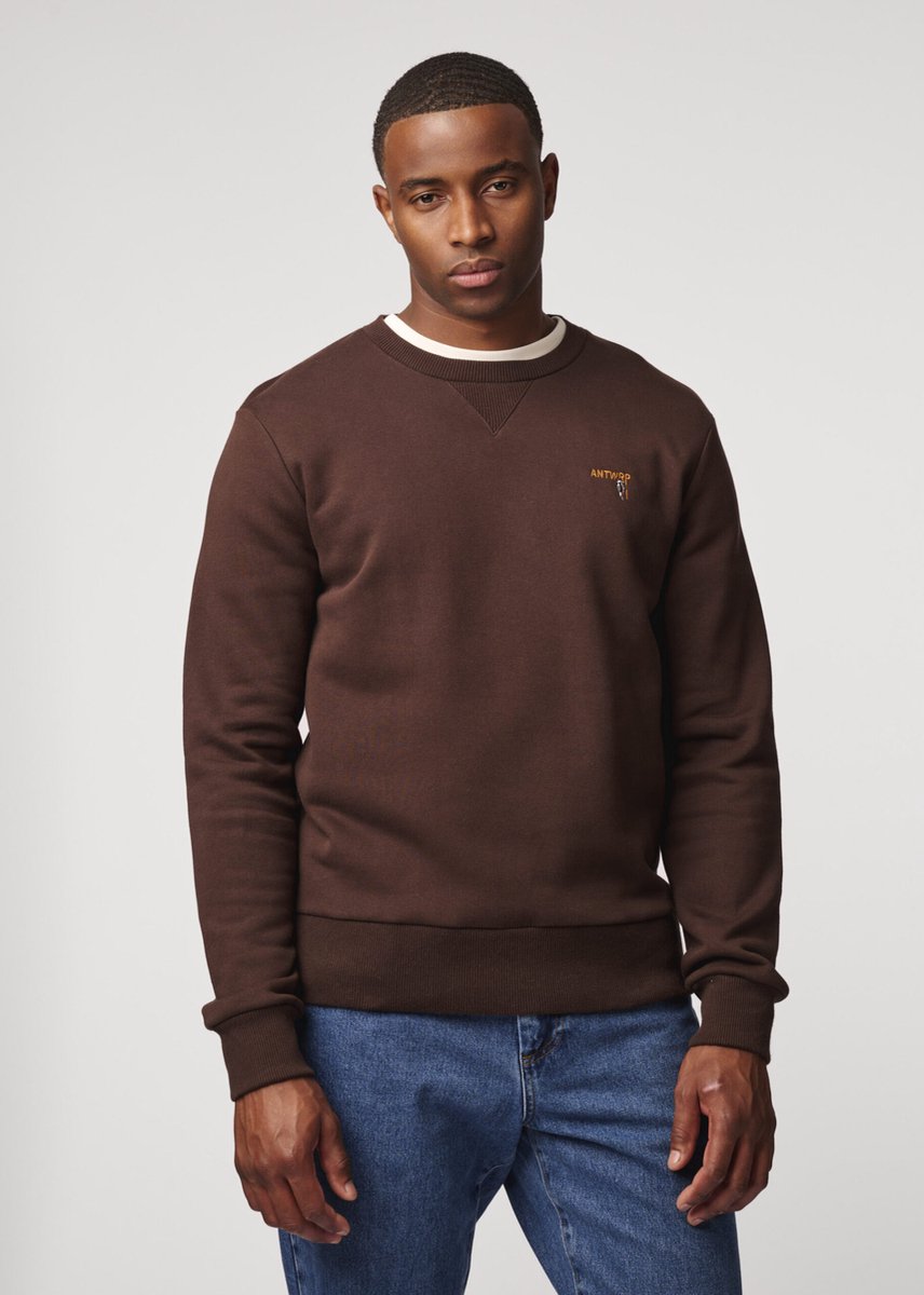 Antwrp sweater bruin met geborduurd oranje logo voor heren - S (36)