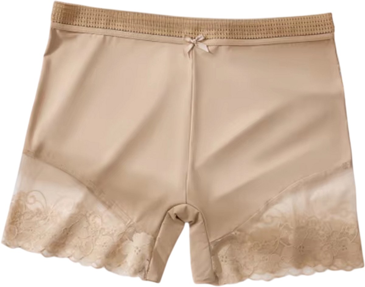 Dames Mid-Rise Slip met Kant – Comfortabel Ademend Stretch Ondergoed, Sexy Damesonderbroek - Beige - Maat M