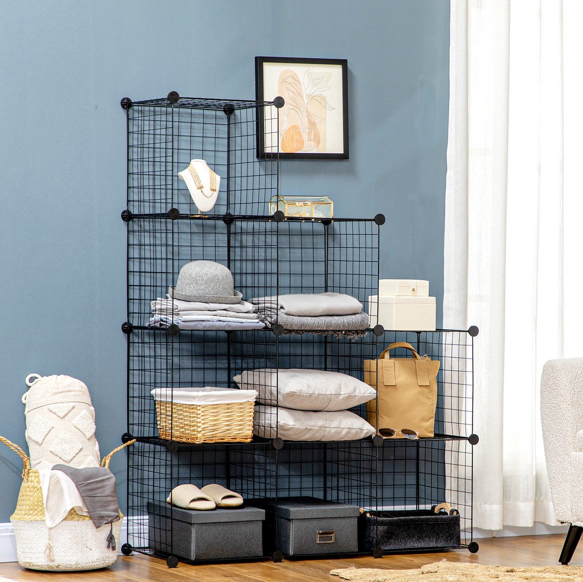 Draadrek Modulair – 9 Vakken – 35 x 35 x 35 cm – Metaal – Zwart – Open Schoenenrek en Opbergrek