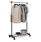 Kledingrek op wielen – 1 Stang - Telescopisch verstelbaar – Zwart – 170 cm – Enkel 30 kg