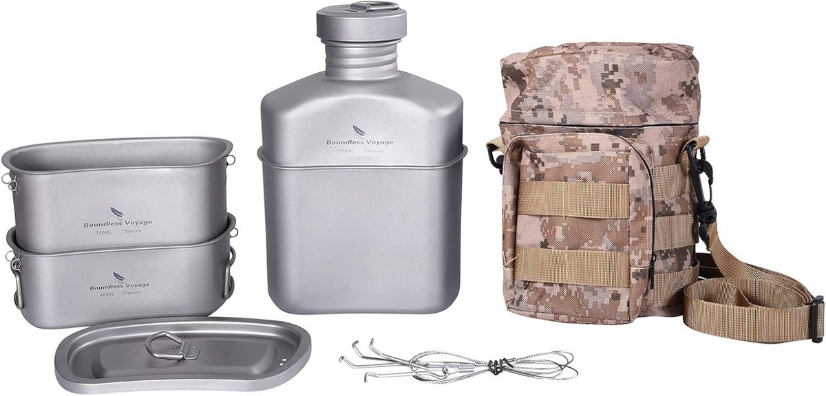 Grote camouflage tas voor titanium militaire canteen, lichtgewicht en duurzaam ontwerp, ideaal voor outdoor activiteiten