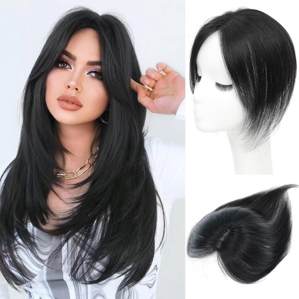 Haartopper voor Dun Haar - Zwart - 360° Dekkingsontwerp - Echt Haar - Voor Dames