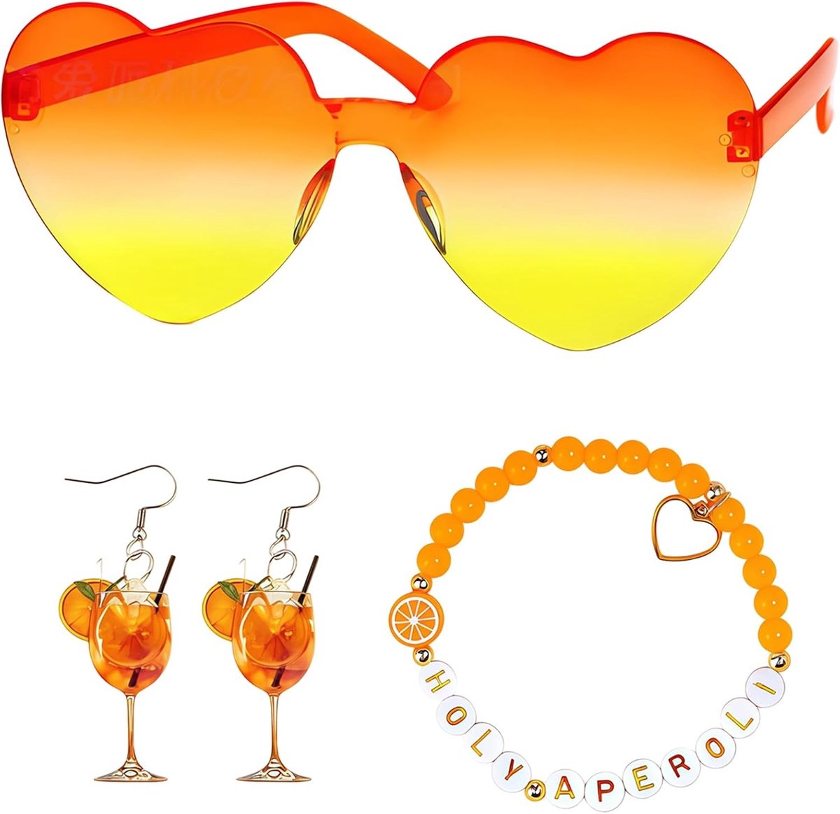 Set van 6 Aperol Kostuums voor Vrouwen met Haarband, Oren, Zonnebril en Tulle Rok voor Carnaval en Feestjes