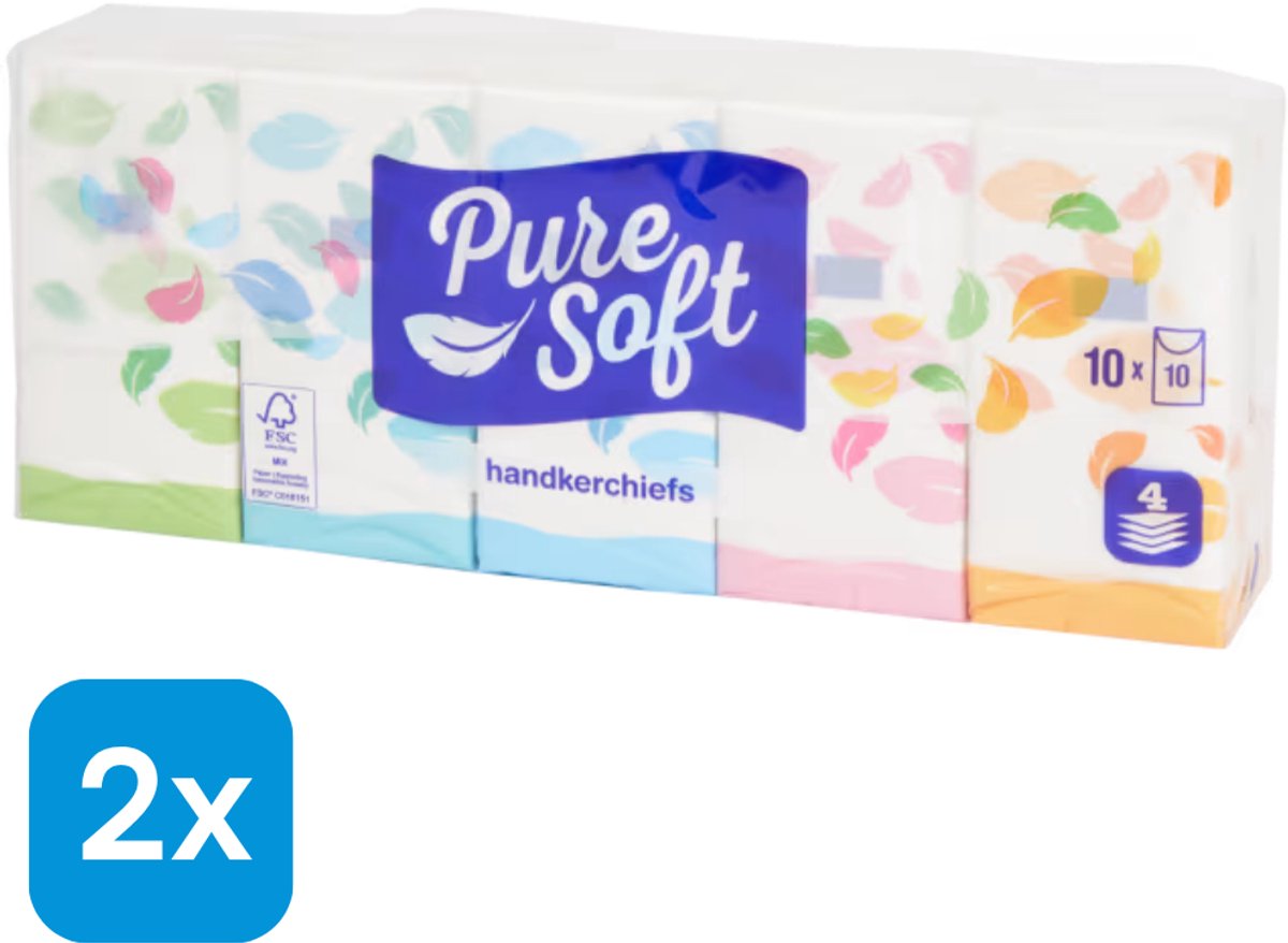 Pure Soft Zakdoekjes 10 pakjes x 10 zakdoekjes - 4 laags
