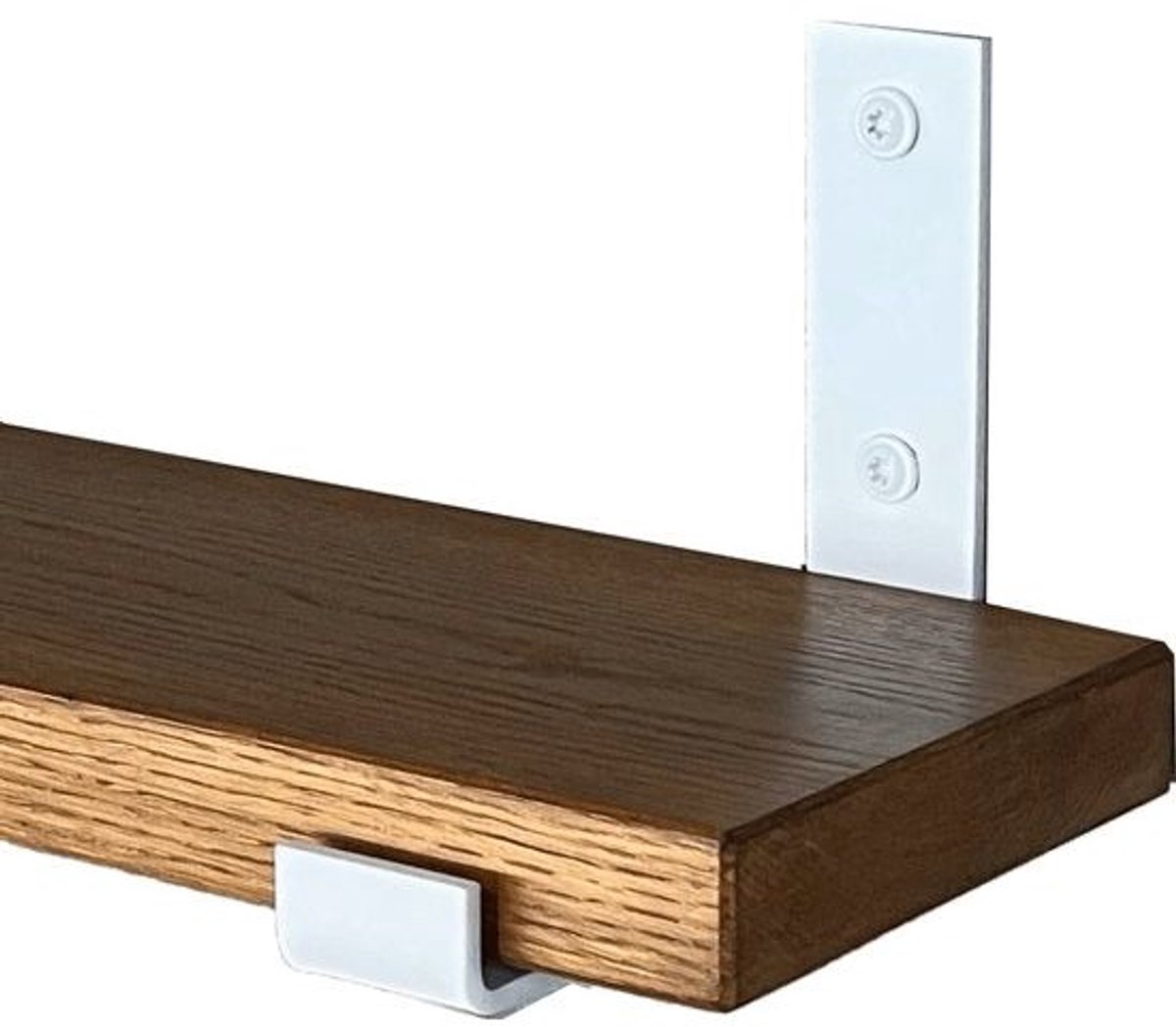 GoudmetHout Donkere Eiken Wandplank - 240x15 cm - Plankdragers L-UP Mat Wit Donker eiken
