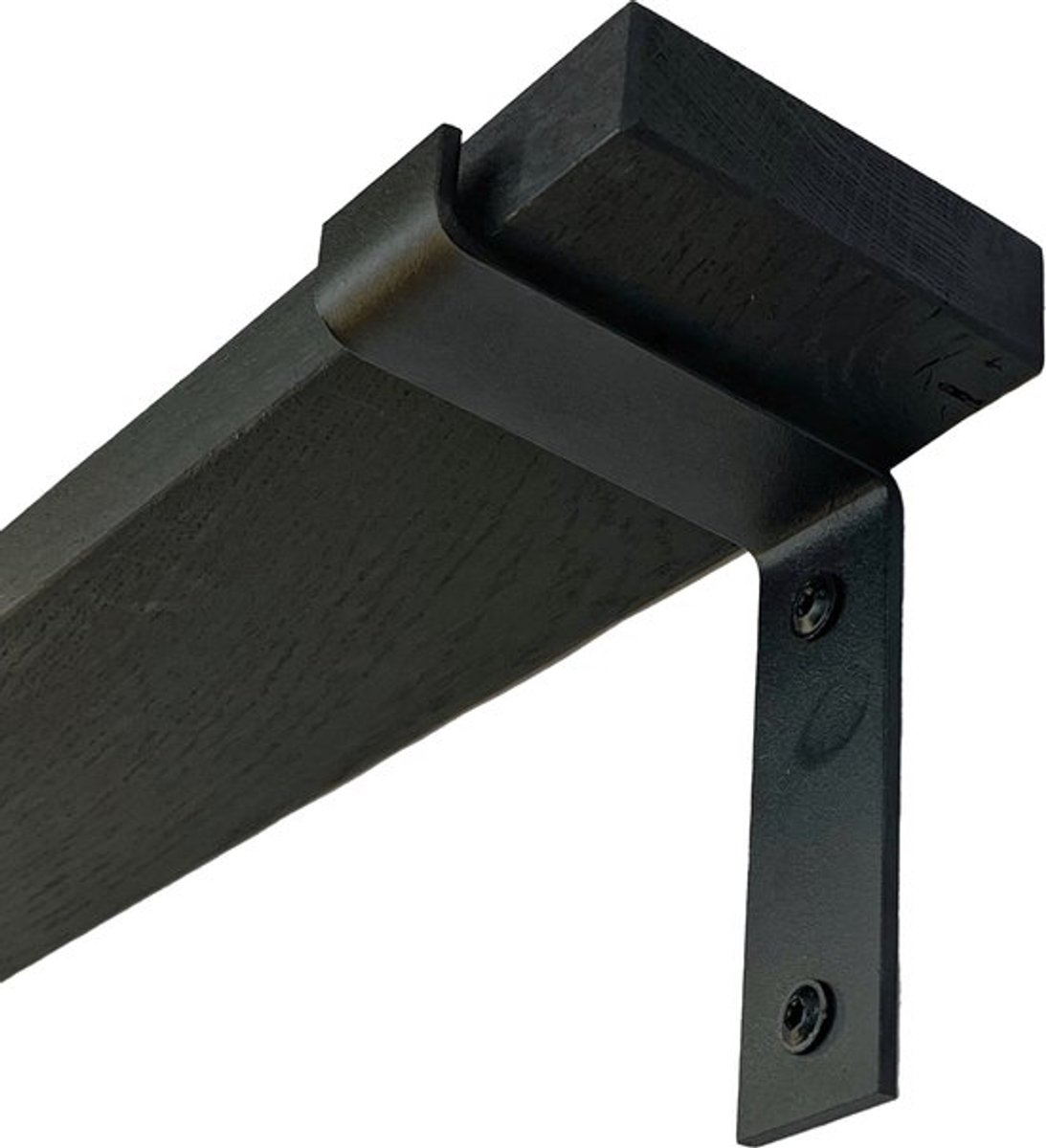 GoudmetHout Zwarte Eiken Wandplank - 260x10 cm - Plankdragers L Mat Zwart Zwart eiken