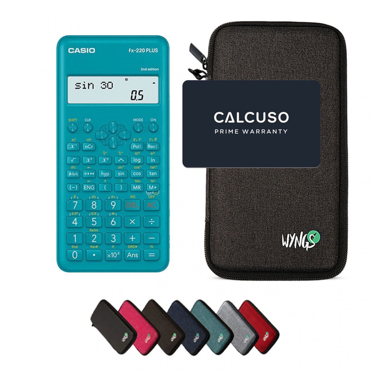 Casio fx-220 Plus 2nd edition incl. WYNGS Beschermhoes Donkergrijs - Wetenschappelijke Rekenmachine - Basis Pakket