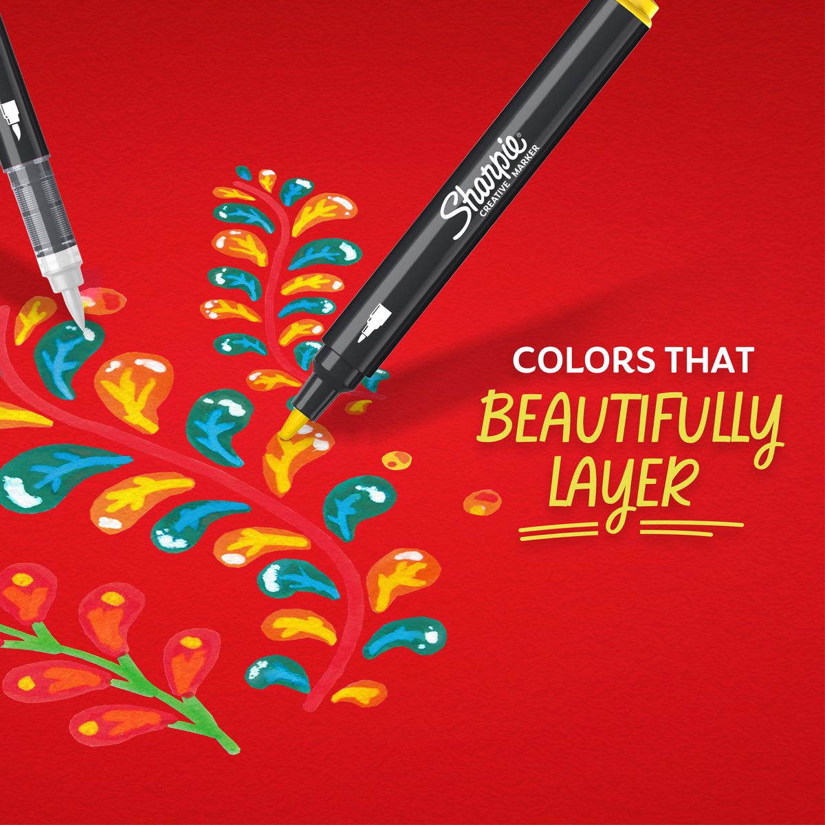 Sharpie Creative Marker Acrylverfmarkers | Brushtip | Verfmarkers op waterbasis | Inkt loopt niet door en geschikt voor de meeste oppervlakken | Oranje | 6 stuks