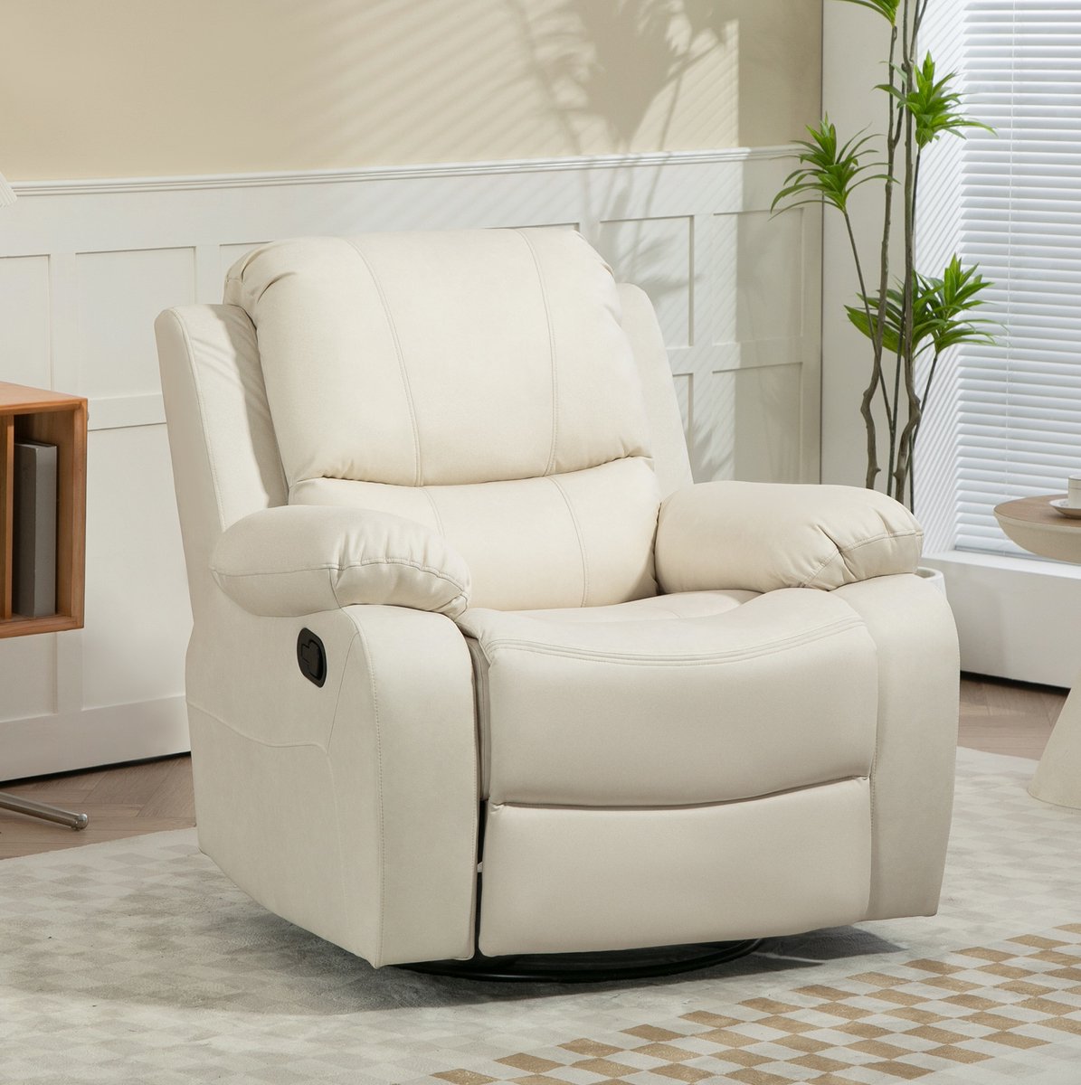 MODFU Relaxfauteuil - Ligfunctie - Draaibaar - Schommelend - Stof - Crème - 100 x 98 cm
