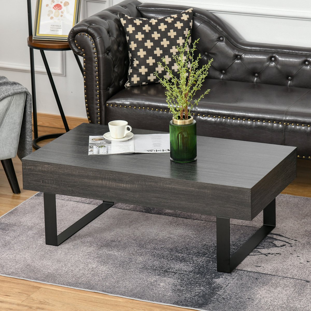 MIVRAY Salontafel - Met Lade En Open Opbergrekken - Voor Woonkamer En Kantoor - Spaanplaat En Metaal - 110 X 60 X 40 Cm - Donkergrijs